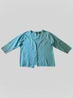 Simple Blue Silk-Blend Cardigan Sweater